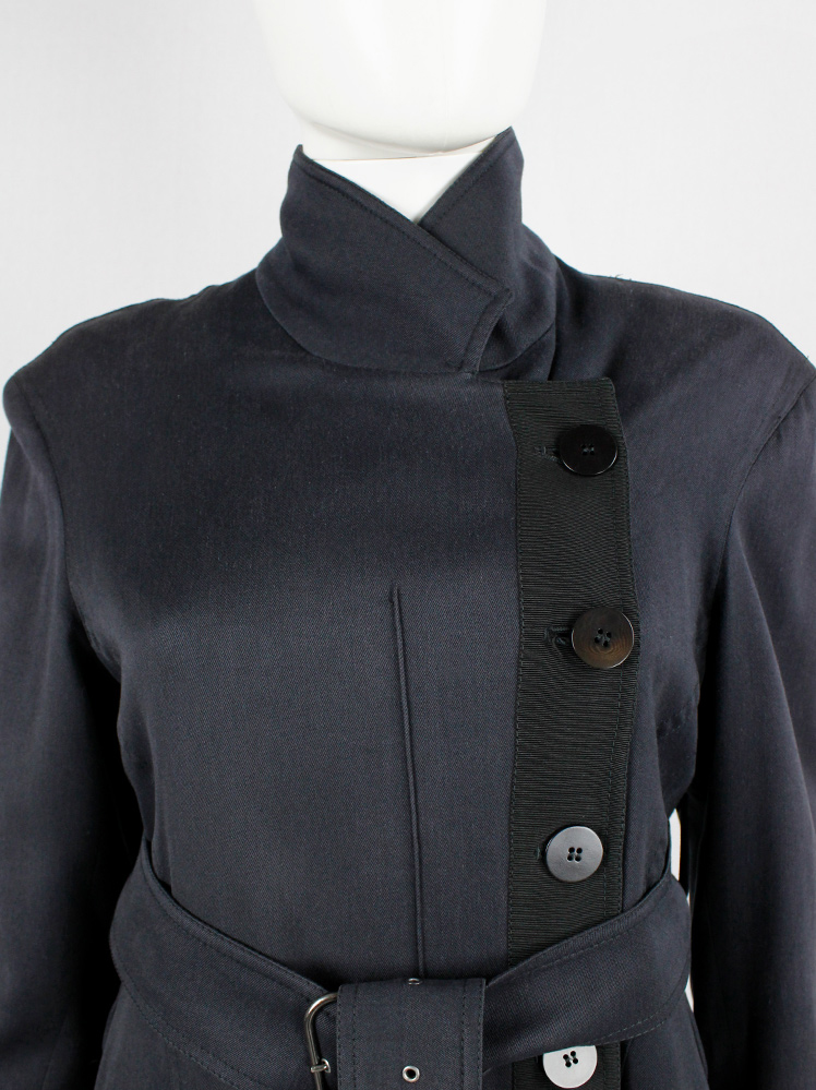 vintage 80s Ann Demeulemeester dark grey maxi coat with asymmetric button closure 1985 1986 1987 1988 (8)