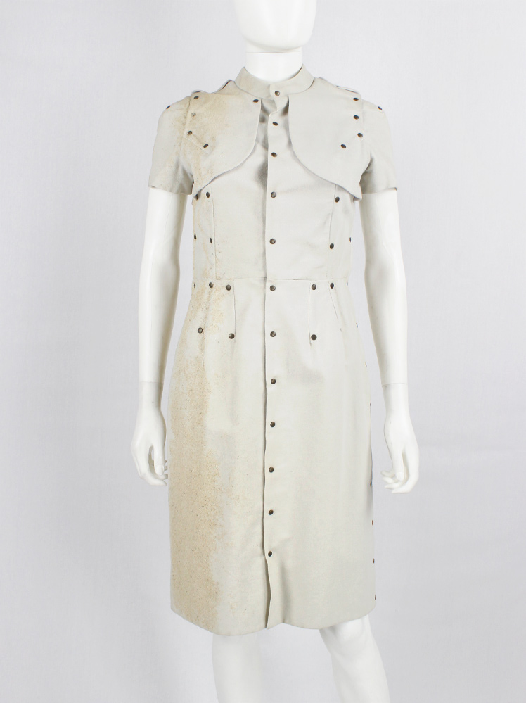 vintage AF Vandevorst beige studded dress decorated with beach sand runway spring 2014 (1)