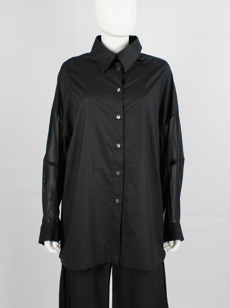 vintage Ann Demeulemeester black gathered shirt with belt strap and tall collar (1)
