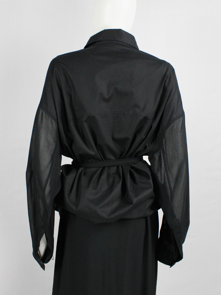 vintage Ann Demeulemeester black gathered shirt with belt strap and tall collar (12)