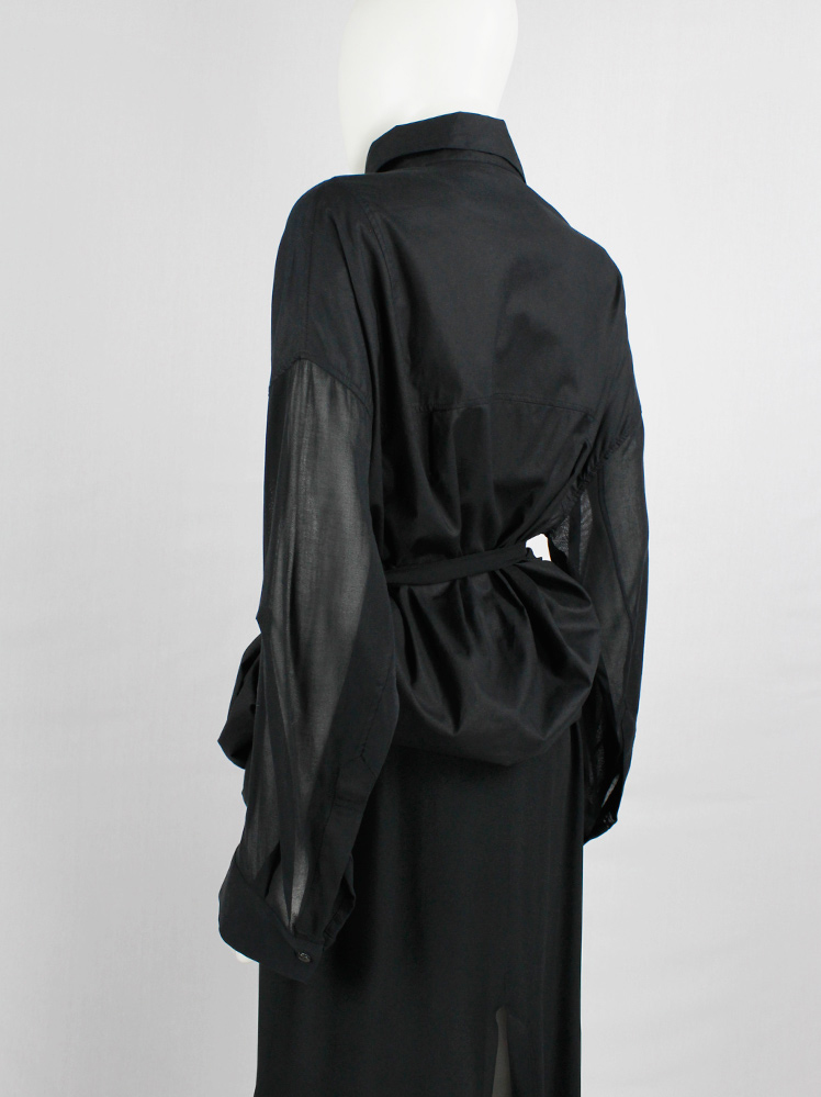 vintage Ann Demeulemeester black gathered shirt with belt strap and tall collar (13)