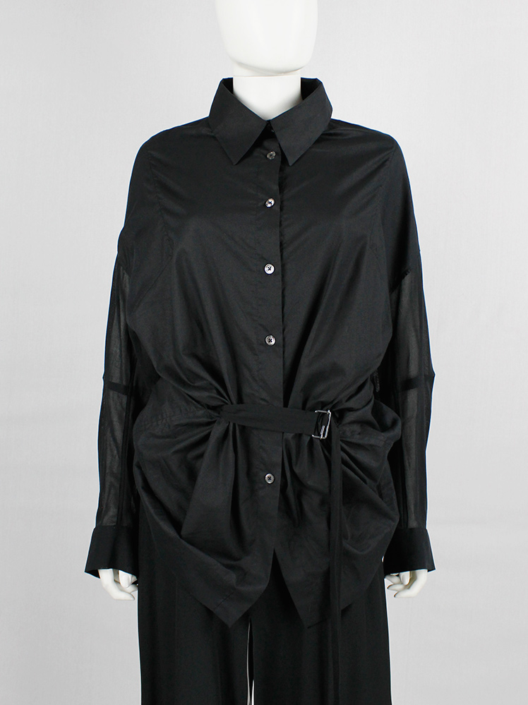 vintage Ann Demeulemeester black gathered shirt with belt strap and tall collar (14)