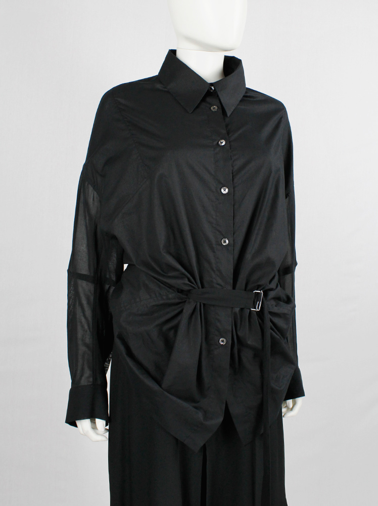 vintage Ann Demeulemeester black gathered shirt with belt strap and tall collar (15)
