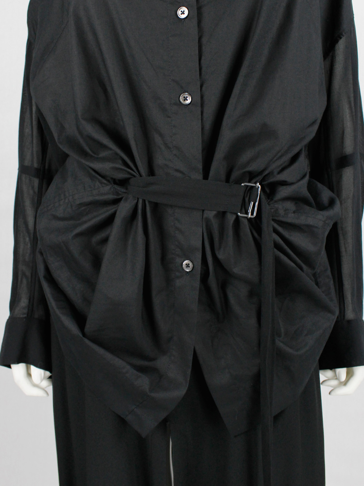vintage Ann Demeulemeester black gathered shirt with belt strap and tall collar (16)