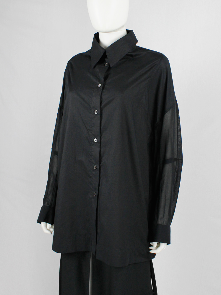 vintage Ann Demeulemeester black gathered shirt with belt strap and tall collar (2)