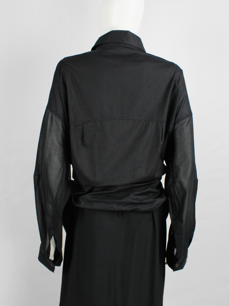 vintage Ann Demeulemeester black gathered shirt with belt strap and tall collar (20)