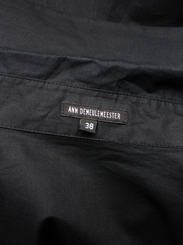 vintage Ann Demeulemeester black gathered shirt with belt strap and tall collar (22)