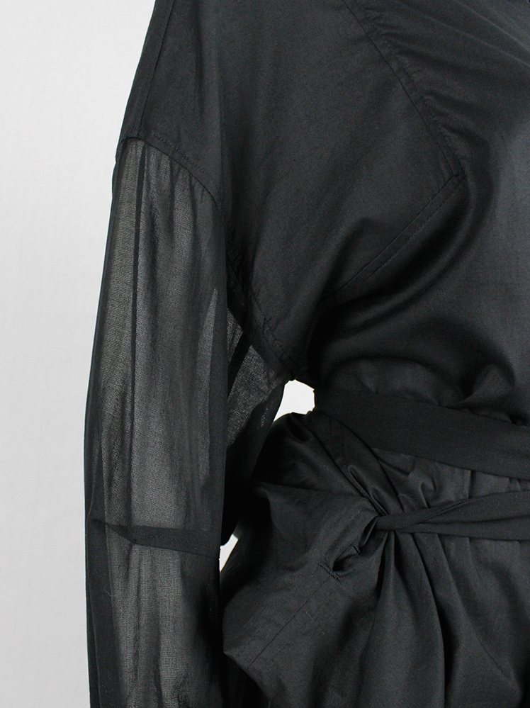 vintage Ann Demeulemeester black gathered shirt with belt strap and tall collar (6)