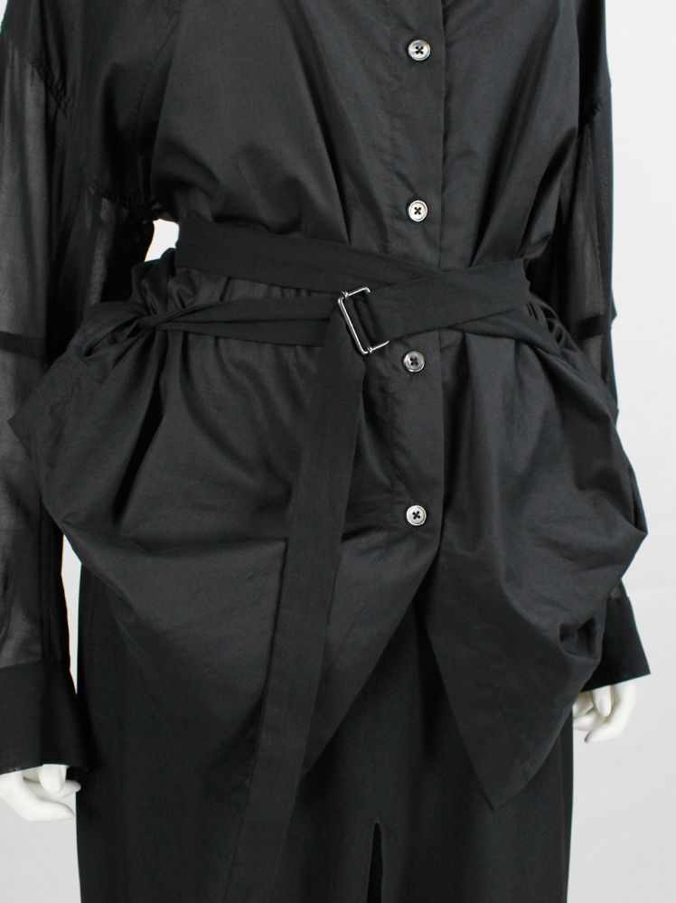 vintage Ann Demeulemeester black gathered shirt with belt strap and tall collar (8)