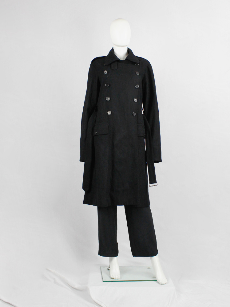 vintage Ann Demeulemeester black long coat with double breasted rows of buttons fall 2017 (11)