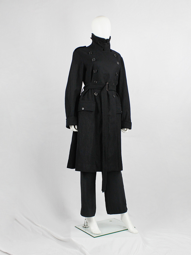 vintage Ann Demeulemeester black long coat with double breasted rows of buttons fall 2017 (13)
