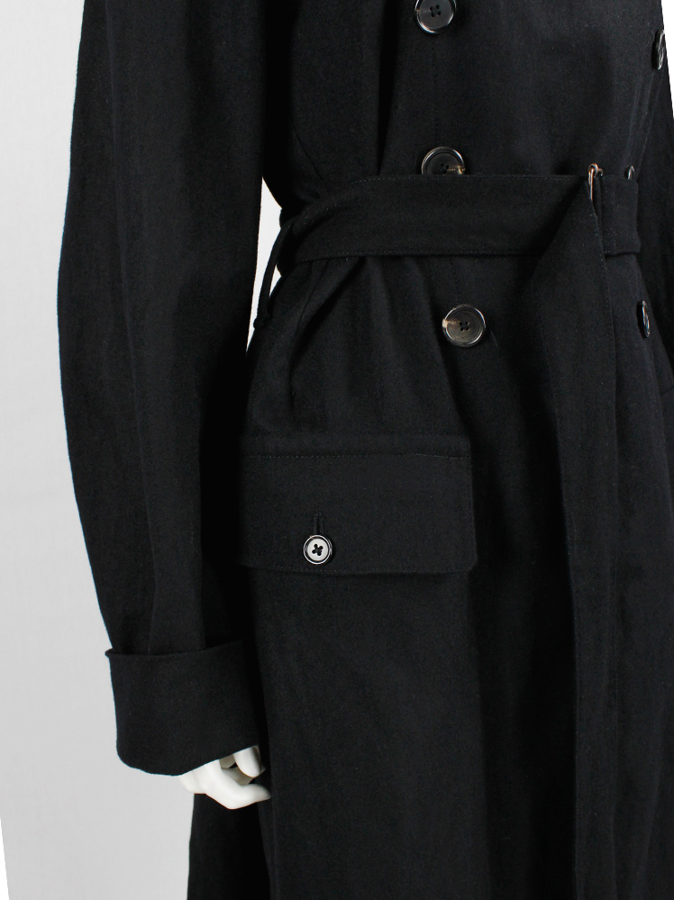 vintage Ann Demeulemeester black long coat with double breasted rows of buttons fall 2017 (15)