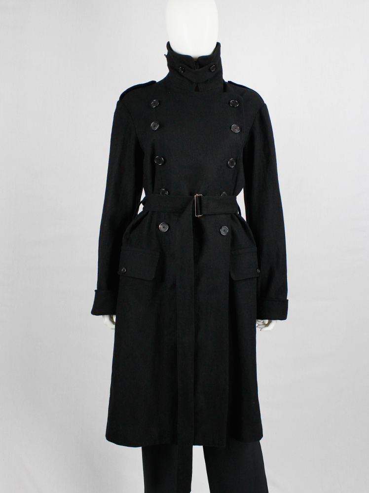 vintage Ann Demeulemeester black long coat with double breasted rows of buttons fall 2017 (19)