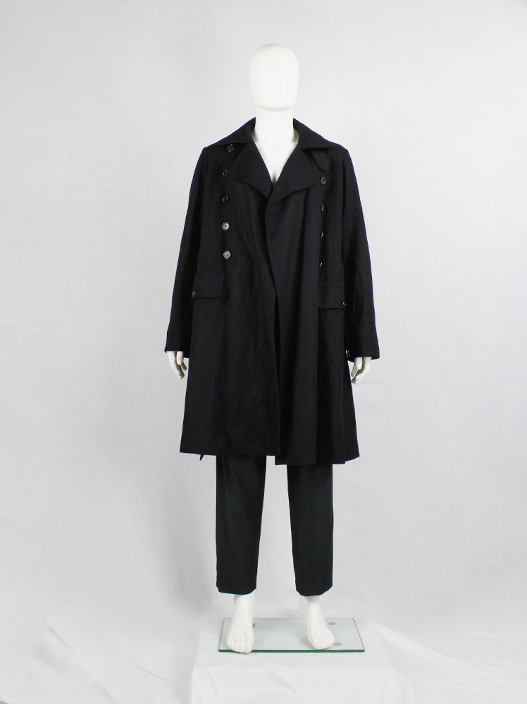 vintage Ann Demeulemeester black long coat with double breasted rows of buttons fall 2017 (2)