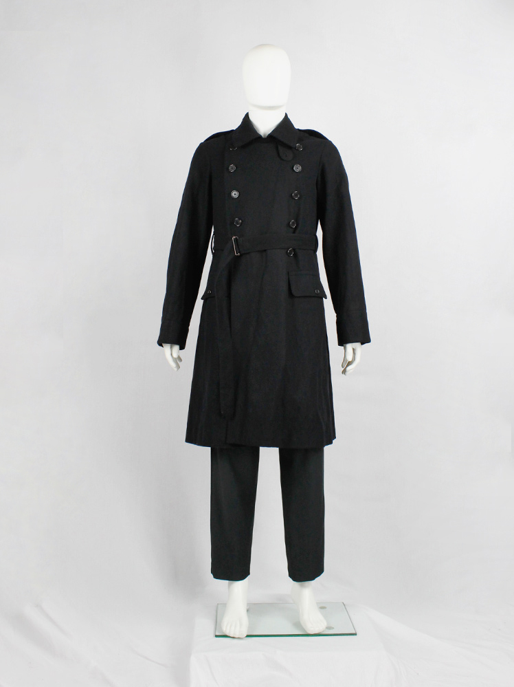 vintage Ann Demeulemeester black long coat with double breasted rows of buttons fall 2017 (3)