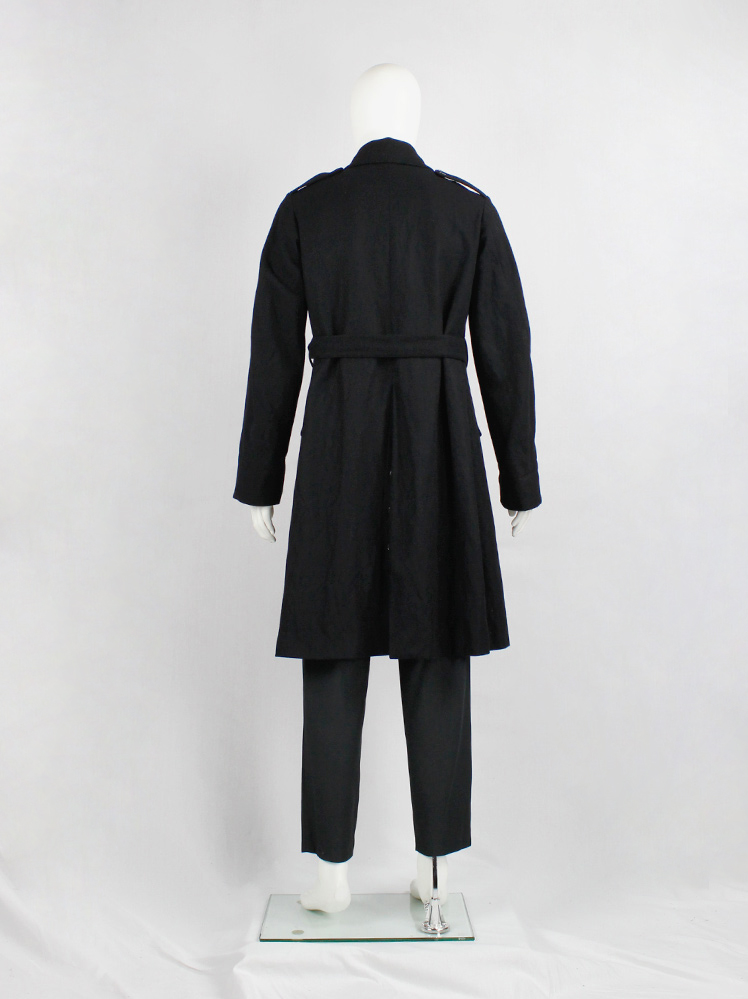 vintage Ann Demeulemeester black long coat with double breasted rows of buttons fall 2017 (4)