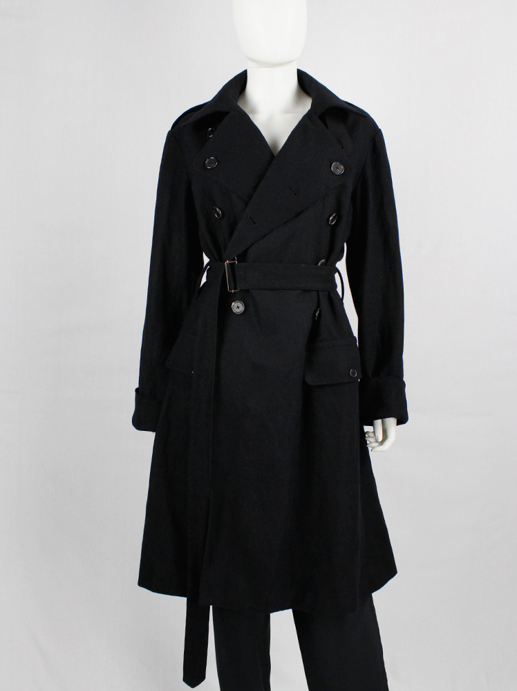 vintage Ann Demeulemeester black long coat with double breasted rows of buttons fall 2017 (5)