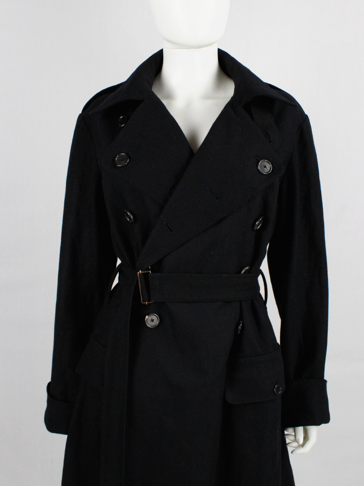 vintage Ann Demeulemeester black long coat with double breasted rows of buttons fall 2017 (6)