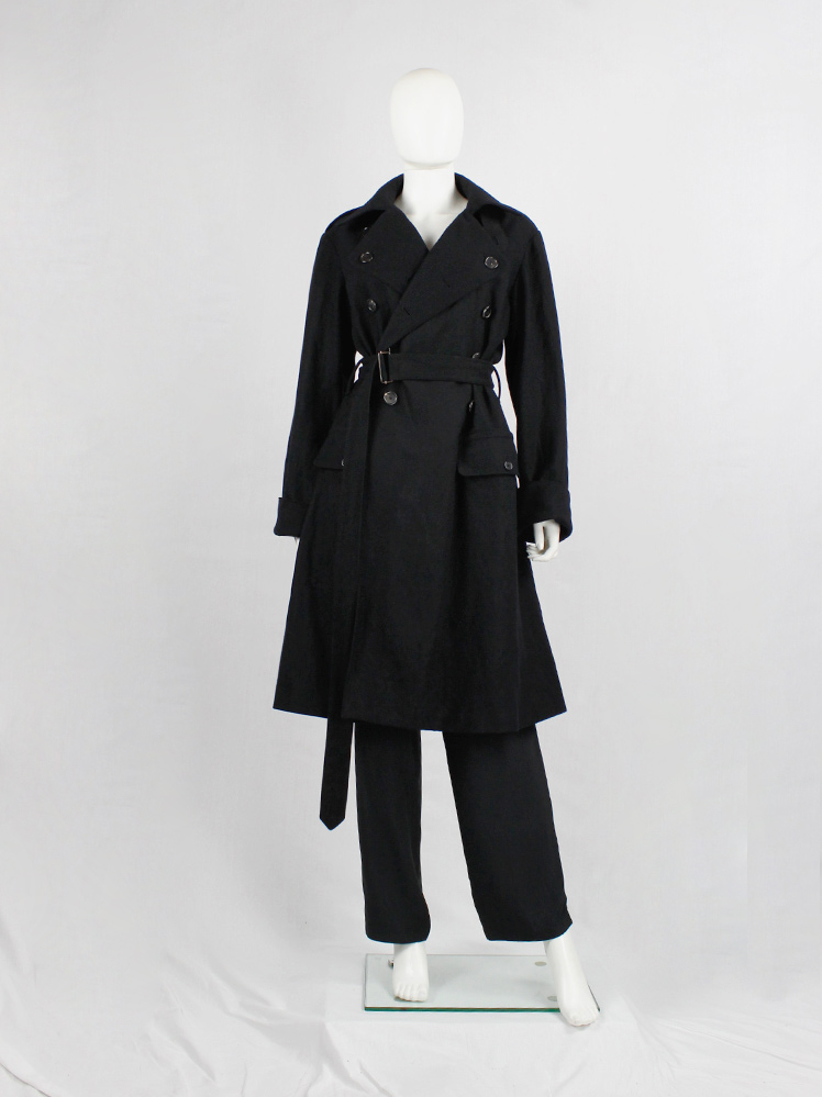 vintage Ann Demeulemeester black long coat with double breasted rows of buttons fall 2017 (7)