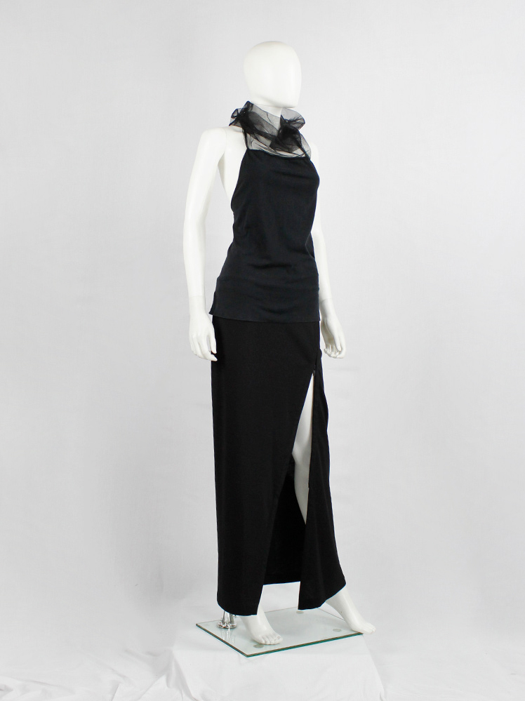 vintage Rick Owens ANTHEM black sleeveless top with sheer top part and standing collar spring 2011 (13)