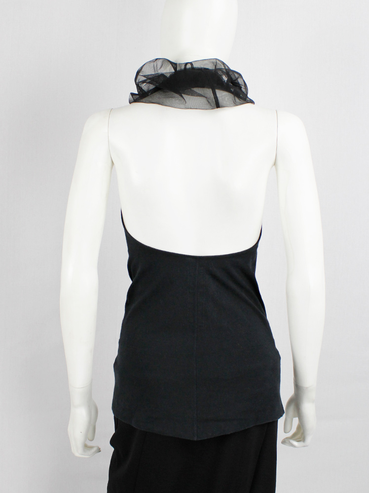 vintage Rick Owens ANTHEM black sleeveless top with sheer top part and standing collar spring 2011 (2)