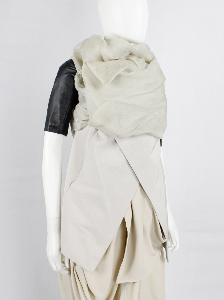 vintage Rick Owens ANTHEM pearl winged jacket with wrapped mesh collar and black leather sleeves spring 2011 (1)