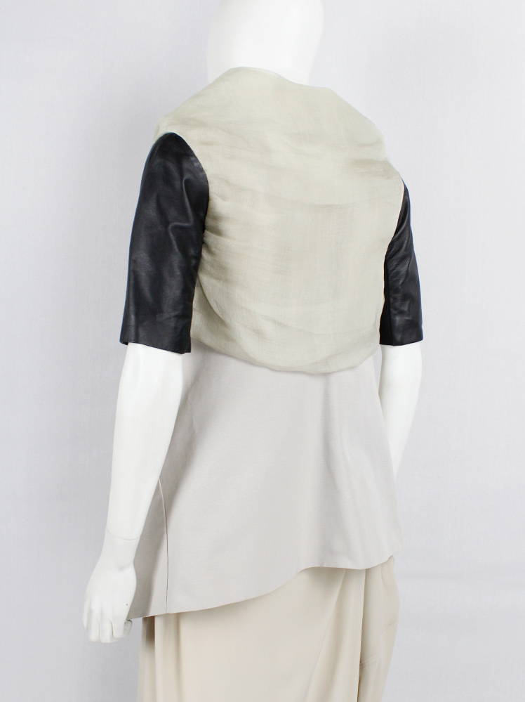 vintage Rick Owens ANTHEM pearl winged jacket with wrapped mesh collar and black leather sleeves spring 2011 (11)
