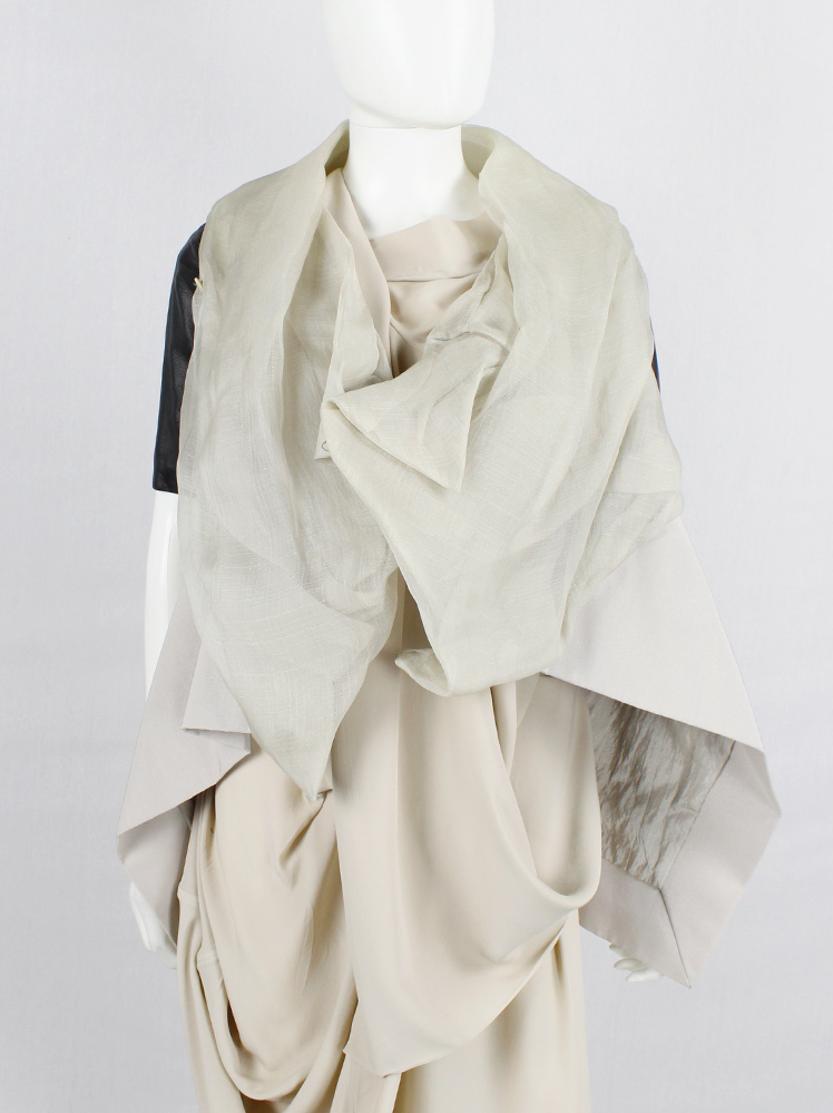 vintage Rick Owens ANTHEM pearl winged jacket with wrapped mesh collar and black leather sleeves spring 2011 (20)