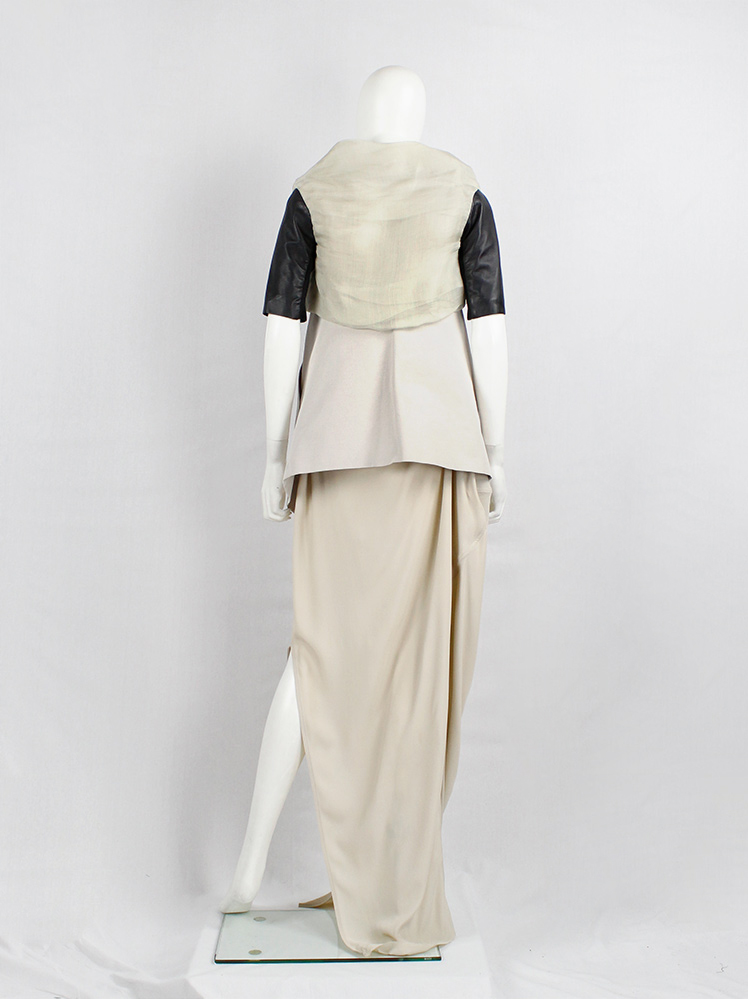 vintage Rick Owens ANTHEM pearl winged jacket with wrapped mesh collar and black leather sleeves spring 2011 (9)