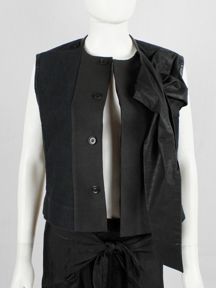 vintage Rick Owens NASKA black sleeveless panelled vest with leather drape spring 2012 (1)
