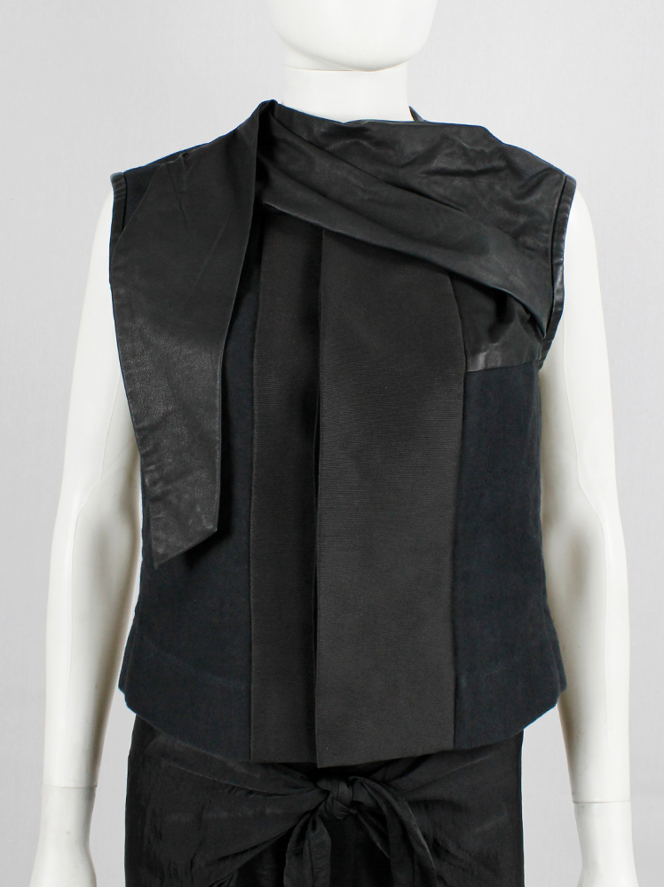 vintage Rick Owens NASKA black sleeveless panelled vest with leather drape spring 2012 (2)