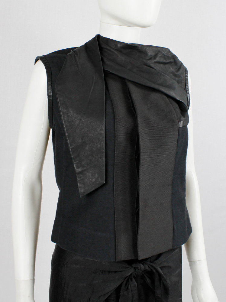 vintage Rick Owens NASKA black sleeveless panelled vest with leather drape spring 2012 (3)