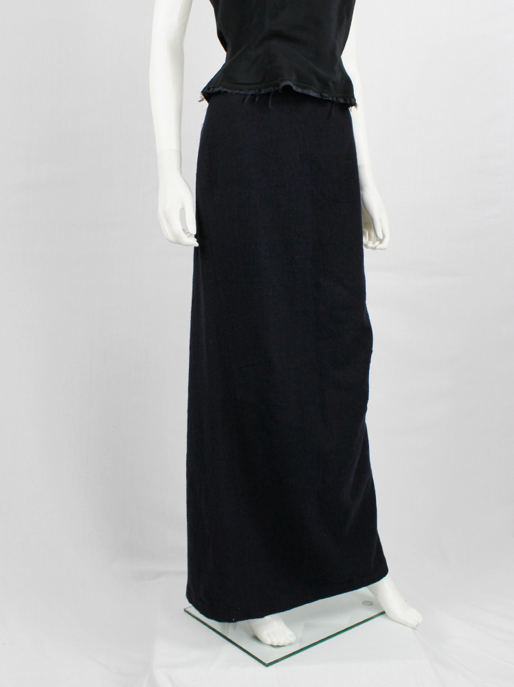 vintage af Vandevorst dark blue maxi pillar skirt with wider hips and back slit fall 2013 (4)