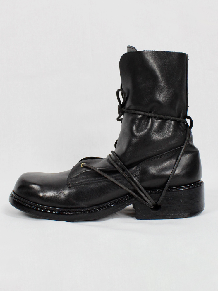 Dirk Bikkembergs black combat boots wrapped with laces through the soles 90s 1990s (12)