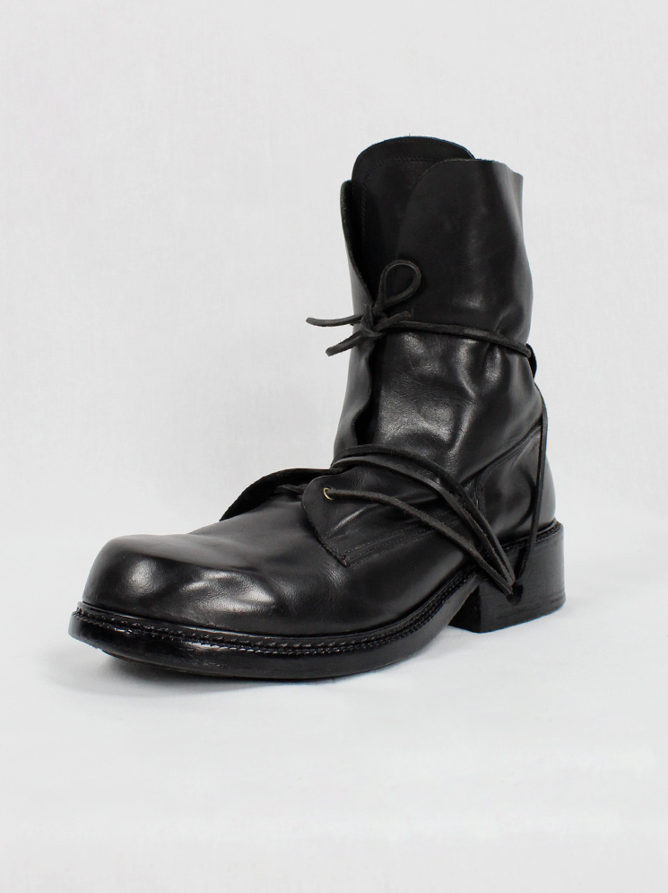 Dirk Bikkembergs black combat boots wrapped with laces through the soles 90s 1990s (13)