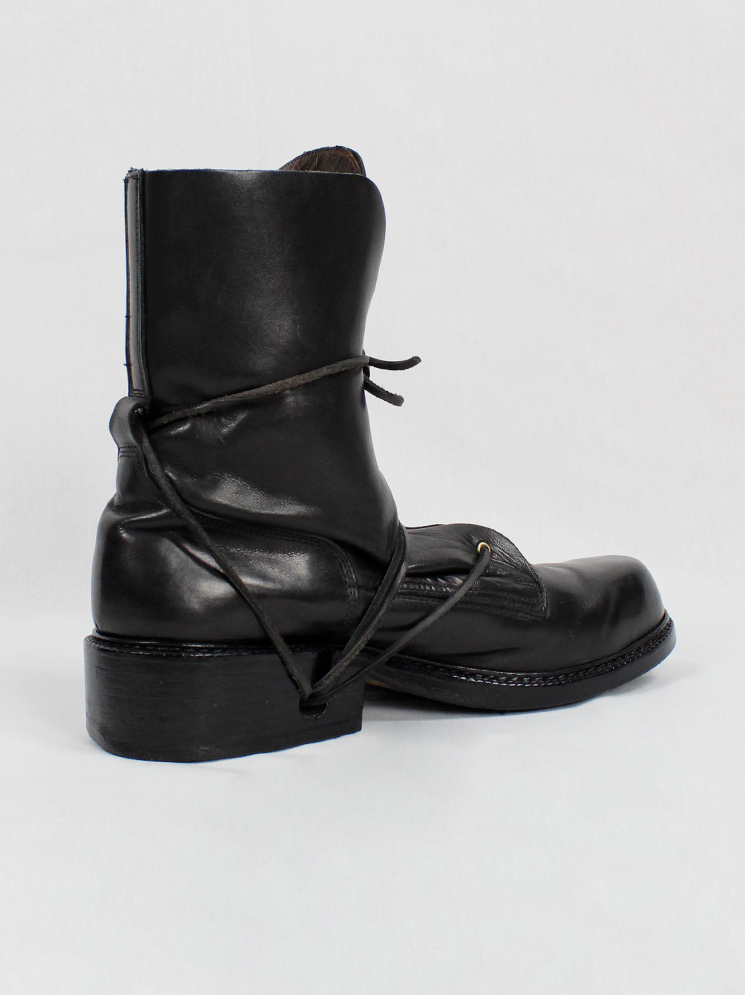 Dirk Bikkembergs black combat boots wrapped with laces through the soles 90s 1990s (17)
