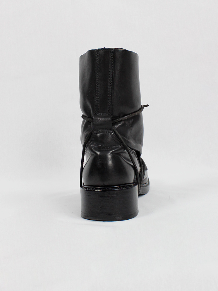 Dirk Bikkembergs black combat boots wrapped with laces through the soles 90s 1990s (18)