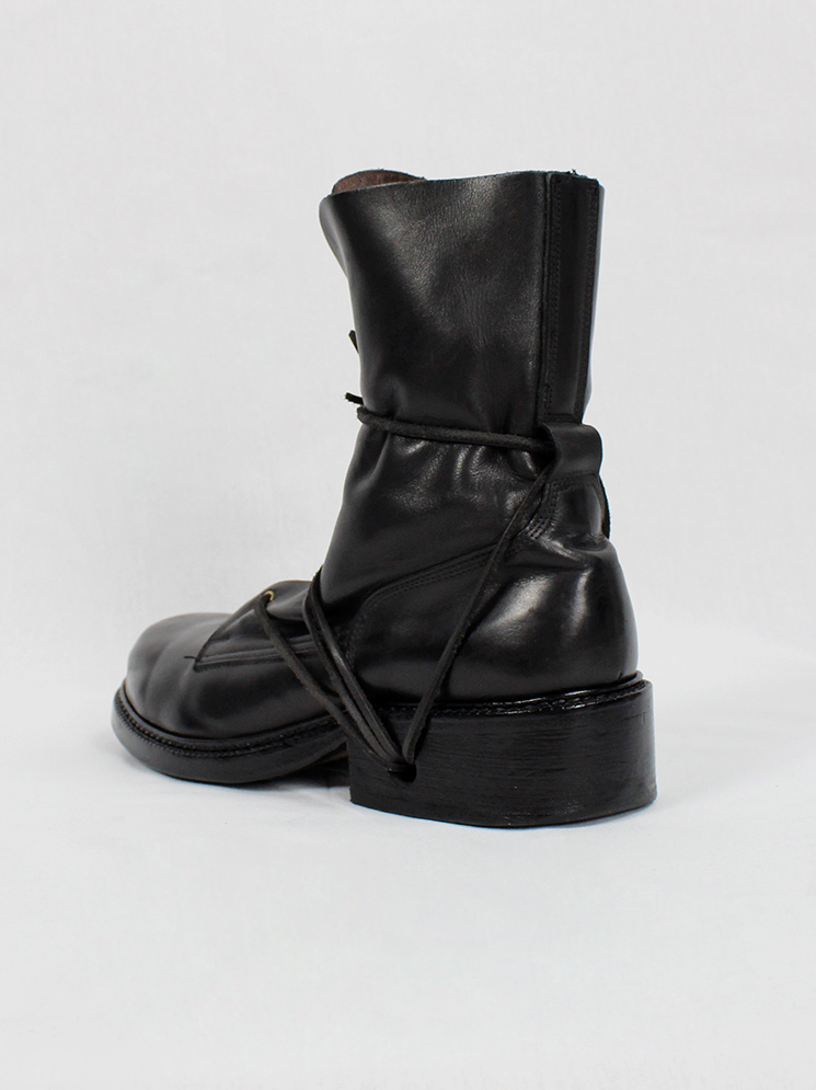 Dirk Bikkembergs black combat boots wrapped with laces through the soles 90s 1990s (19)