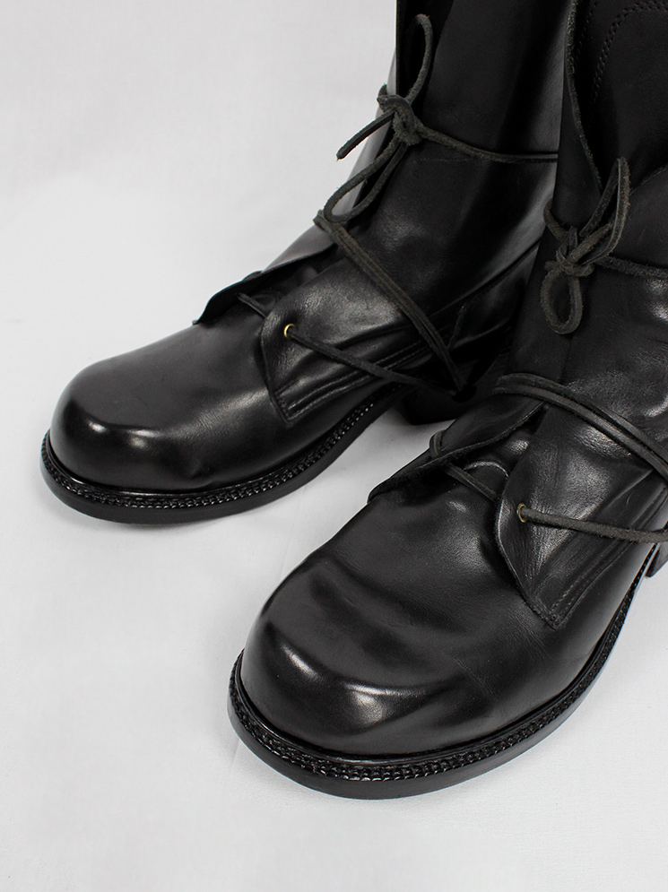 Dirk Bikkembergs black combat boots wrapped with laces through the soles 90s 1990s (4)