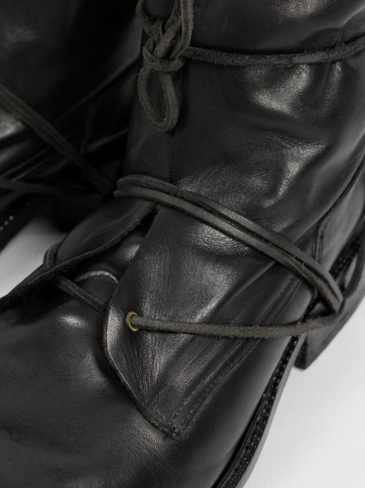 Dirk Bikkembergs black combat boots wrapped with laces through the soles 90s 1990s (5)