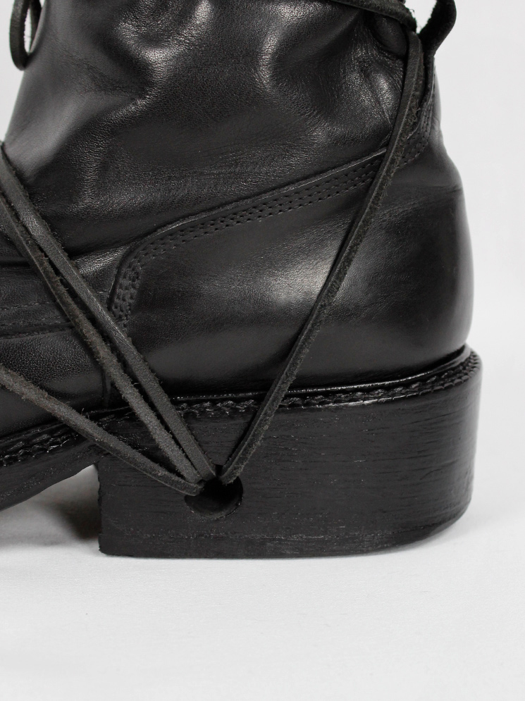 Dirk Bikkembergs black combat boots wrapped with laces through the soles 90s 1990s (6)