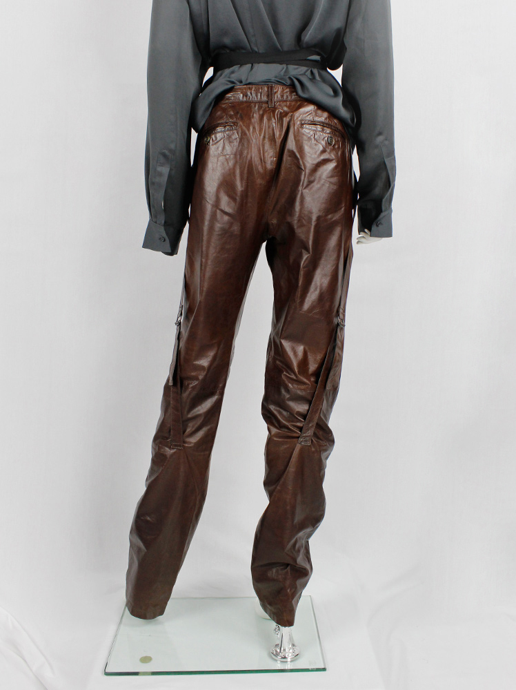 vintage Ann Demeulemeester brown leather horse riding trousers with straps fall 2004 (1)