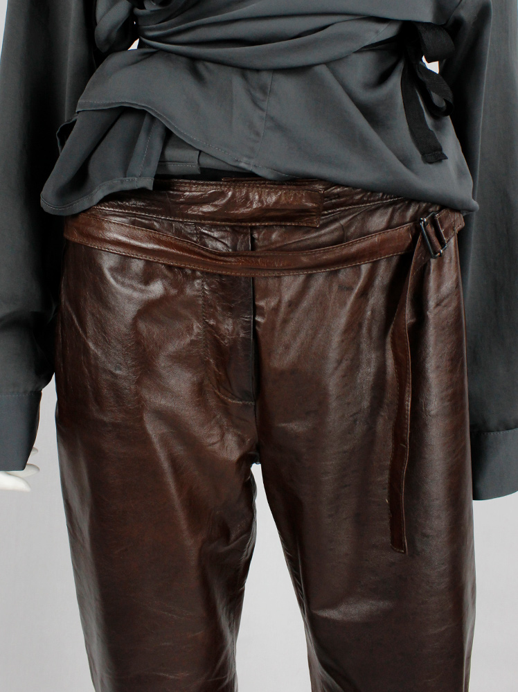 vintage Ann Demeulemeester brown leather horse riding trousers with straps fall 2004 (13)