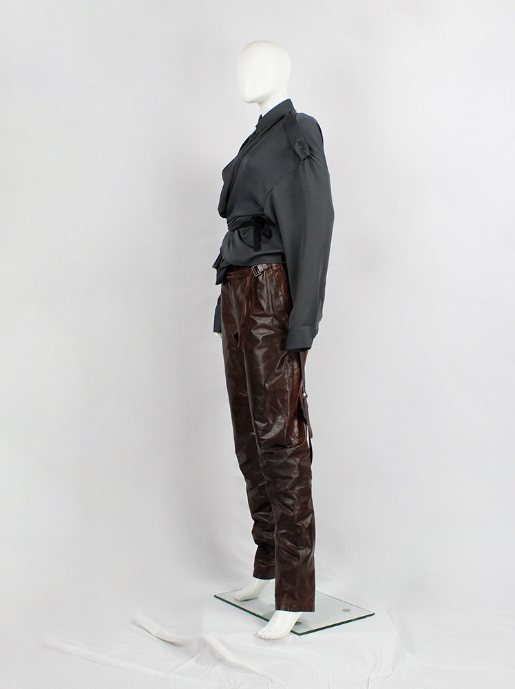vintage Ann Demeulemeester brown leather horse riding trousers with straps fall 2004 (16)