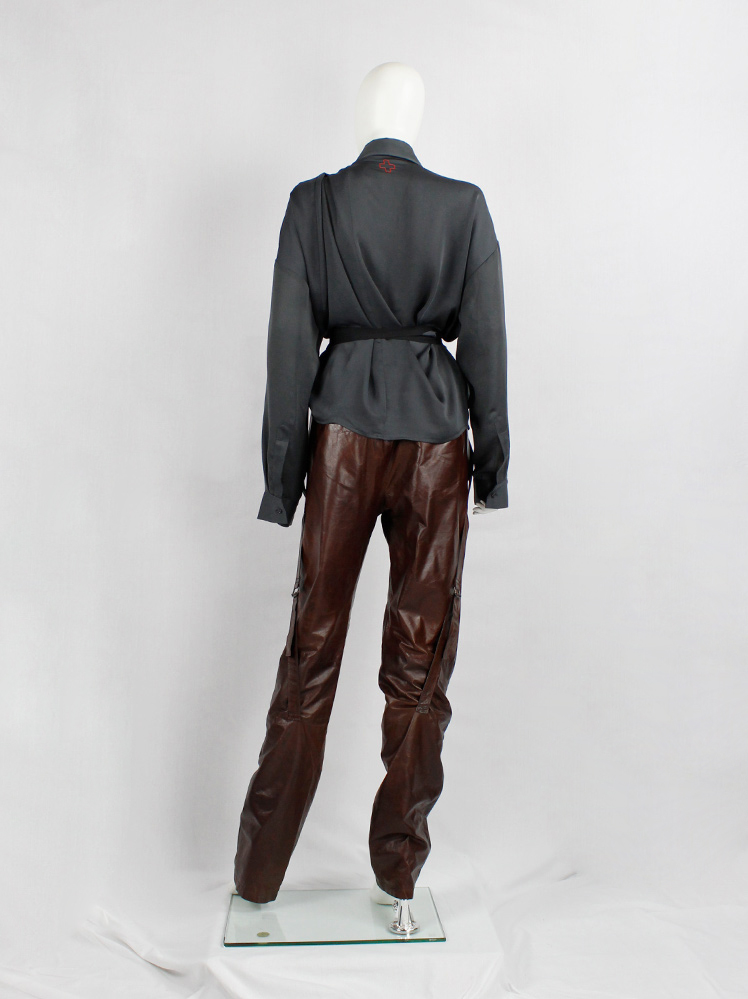 vintage Ann Demeulemeester brown leather horse riding trousers with straps fall 2004 (17)