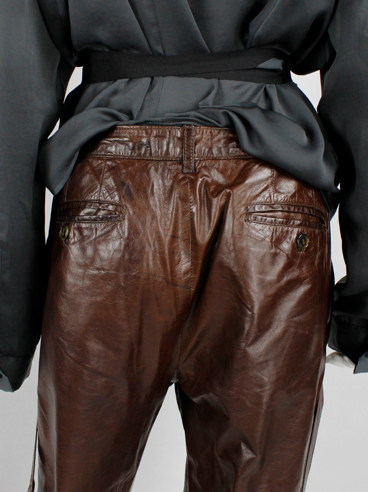vintage Ann Demeulemeester brown leather horse riding trousers with straps fall 2004 (18)