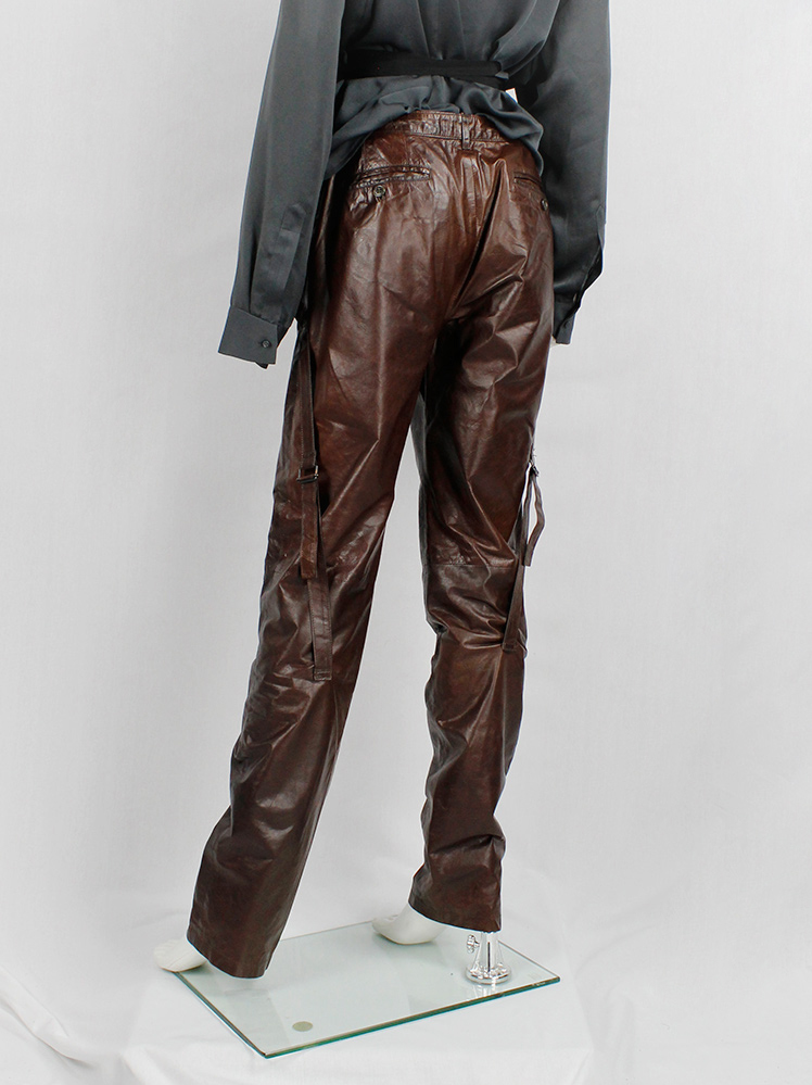 vintage Ann Demeulemeester brown leather horse riding trousers with straps fall 2004 (2)