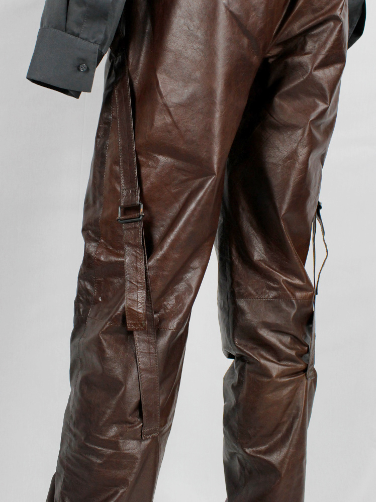 vintage Ann Demeulemeester brown leather horse riding trousers with straps fall 2004 (3)