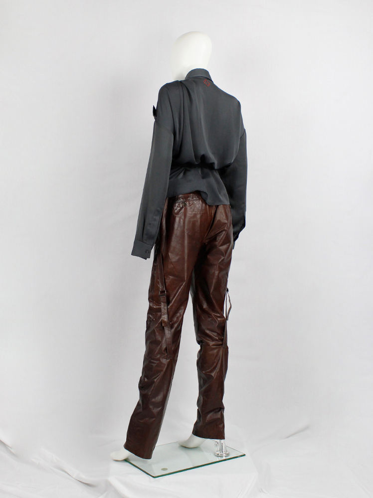 vintage Ann Demeulemeester brown leather horse riding trousers with straps fall 2004 (4)