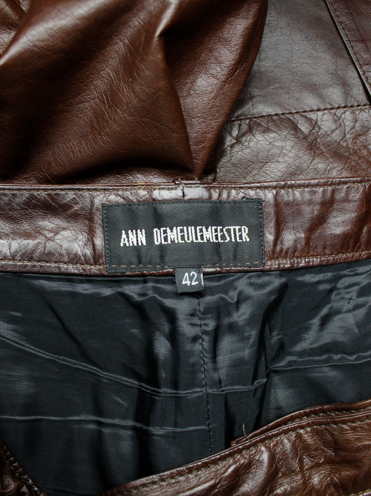 vintage Ann Demeulemeester brown leather horse riding trousers with straps fall 2004 (5)